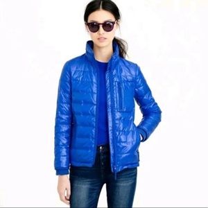 J. CREW Lightweight Down Jacket Puffer Coat Zip Quilted Shiny Regal Blue 💙